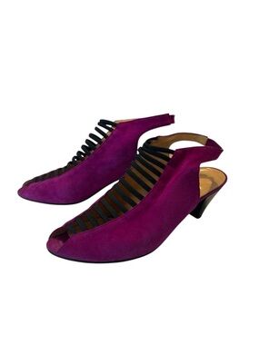 Meyer Italy Purple Suede Strappy Slingback Heels Size 37 US 6.5-7 Vintage